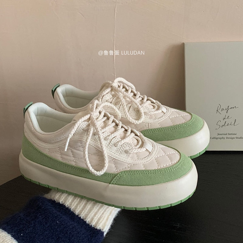xiangtuibao INS Brand Leather Sneakers Women Platform Green Spring Casual Woman Sports Shoes Tennis Sneakers Female Flats Lace Up NEW
