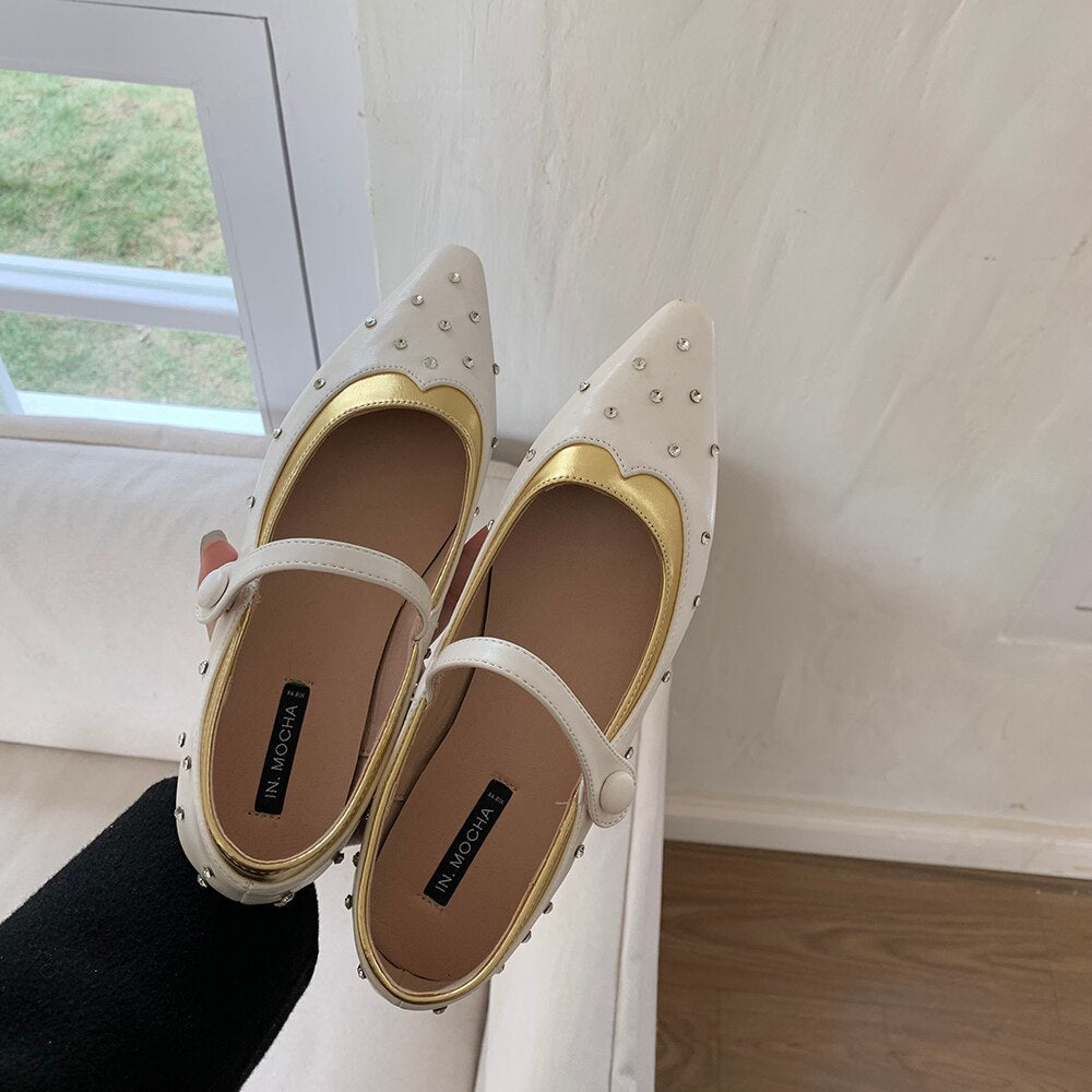 xiangtuibao Pointed Toe Women Loafers Ballet Shoes New Arrivals Autumn Spring Black Gold White Belt Buckle Flat Heels Fashion Slides