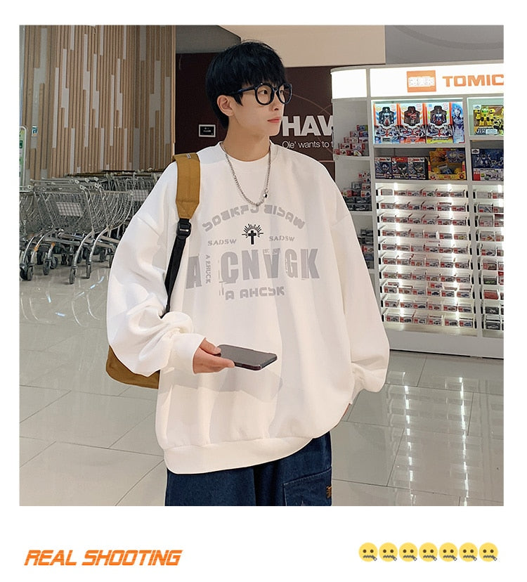 xiangtuibao Oversize Hoodies Men Fashion New Loose Pullover O-neck Youthful Vitality Letter Print Long Sleeve Streetwear Tops S-3XL