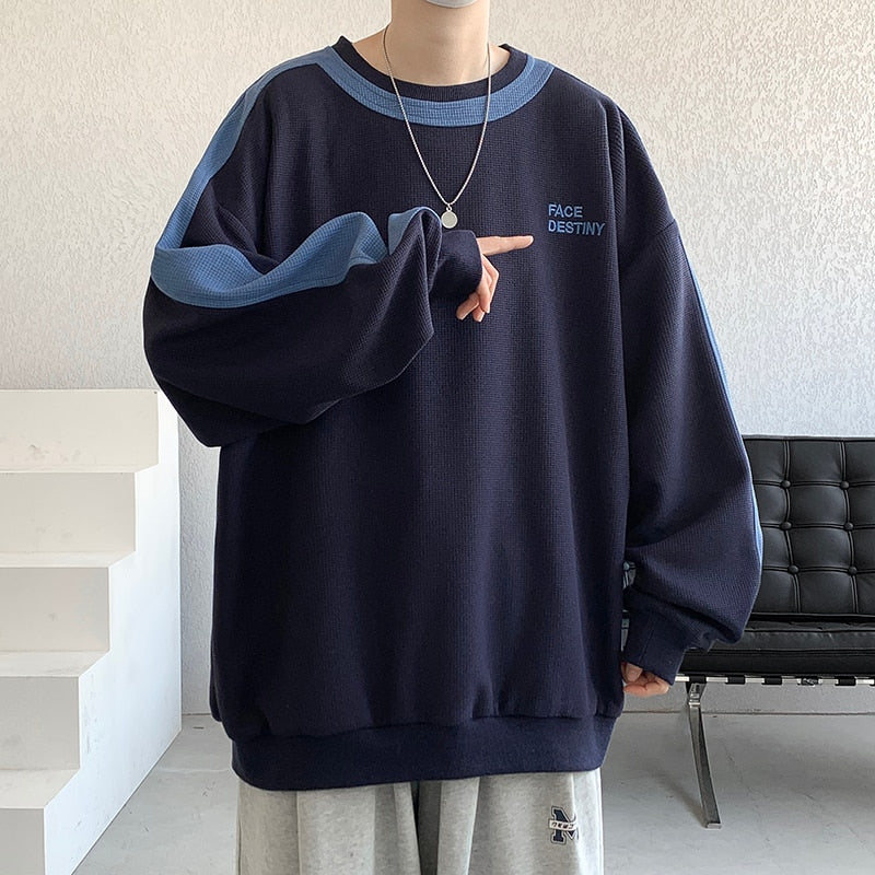 xiangtuibao Spring Autumn Streetwear Men Patchwork Sweatshirts Korean New Loose Casual Harajuku Men Pullovers Hoodies