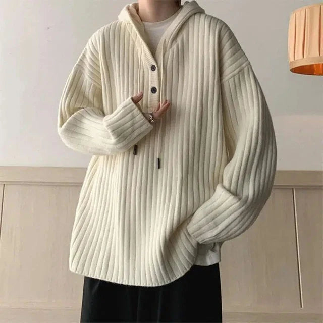 xiangtuibao Spring Autumn Mens Solid Hooded Top Trend Fashion Y2k Streetwear American Hooded Loose Knitted Sweater Unisex Long Sleeve Hoodie