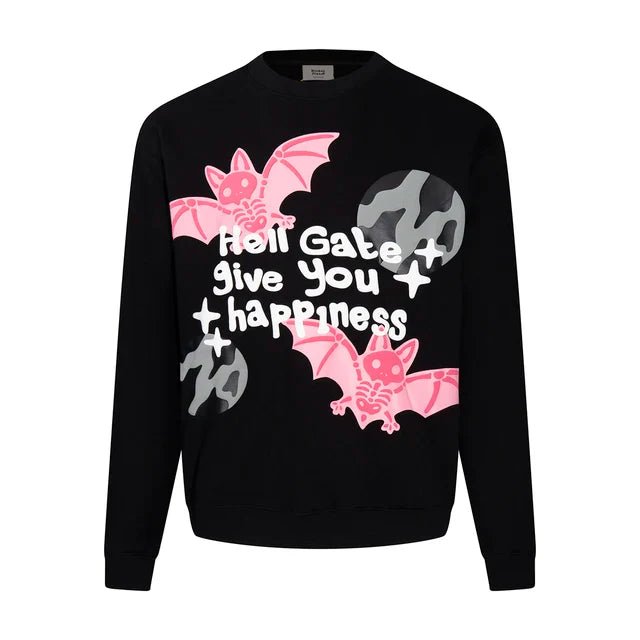 xiangtuibao Y2k Pink Bat Letter Foam Black Fleece Sweatshirts for Men and Women Ropa Hombre Velvet Sudaderas O Neck Casual Baggy Hoodies