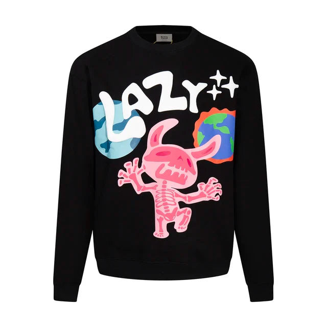 xiangtuibao Y2k Pink Bat Letter Foam Black Fleece Sweatshirts for Men and Women Ropa Hombre Velvet Sudaderas O Neck Casual Baggy Hoodies