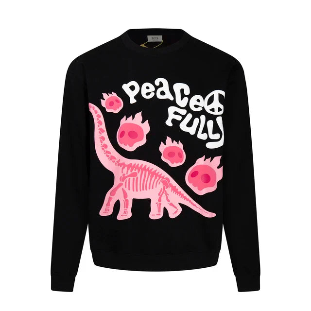 xiangtuibao Y2k Pink Bat Letter Foam Black Fleece Sweatshirts for Men and Women Ropa Hombre Velvet Sudaderas O Neck Casual Baggy Hoodies