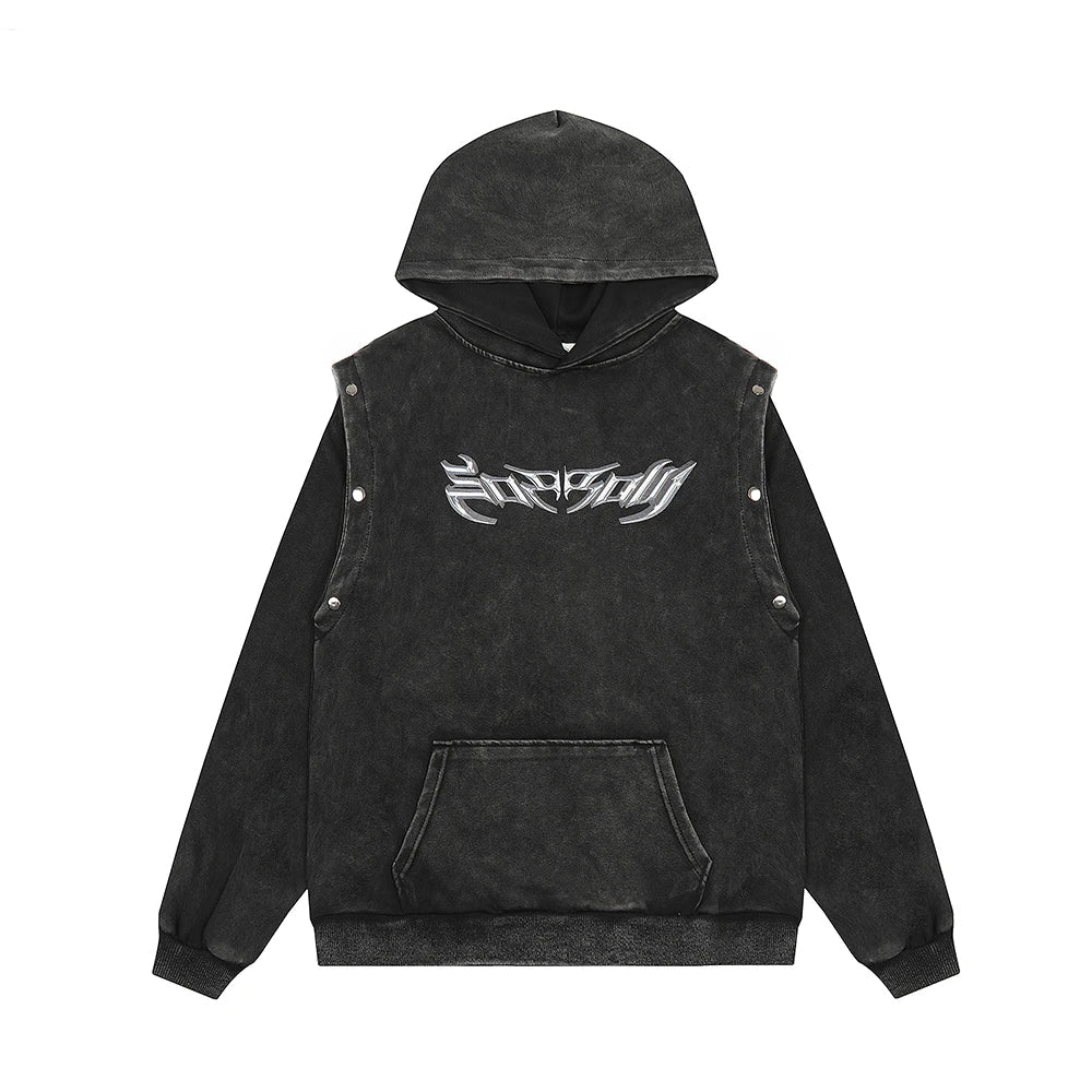xiangtuibao Y2k Vintage Letter Washed Front Pocket Hooded Hoodies for Men Streetwear Ropa Hombre Sudaderas Pullover Sweatshirts Oversized