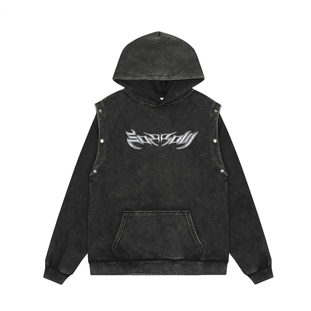 xiangtuibao Y2k Vintage Letter Washed Front Pocket Hooded Hoodies for Men Streetwear Ropa Hombre Sudaderas Pullover Sweatshirts Oversized