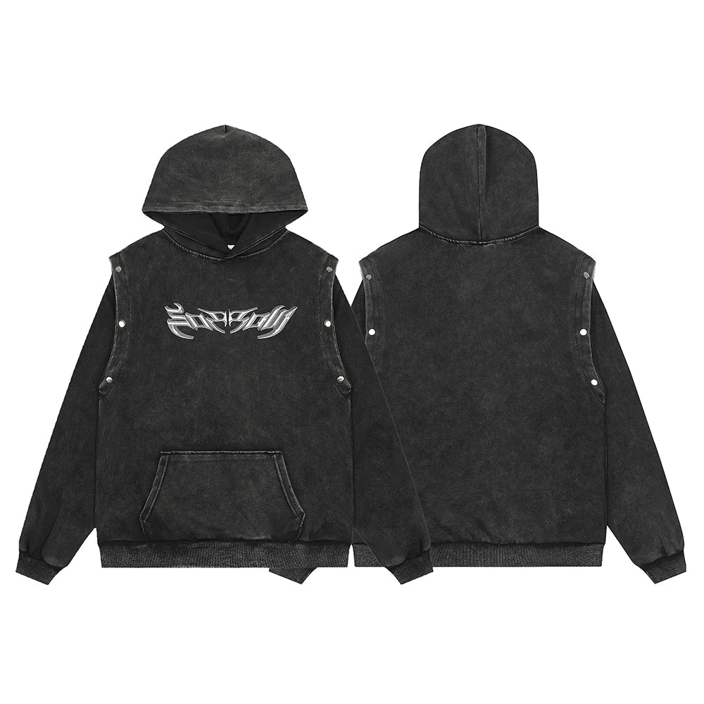 xiangtuibao Y2k Vintage Letter Washed Front Pocket Hooded Hoodies for Men Streetwear Ropa Hombre Sudaderas Pullover Sweatshirts Oversized