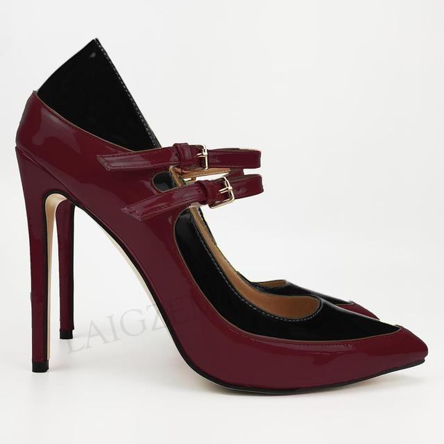Pinpaixiong Color Contrast Women Heels Buckle Straps Desgin 12CM High Heels Shoes Women Scarpe Donna Tacones Size 34 43 44 47