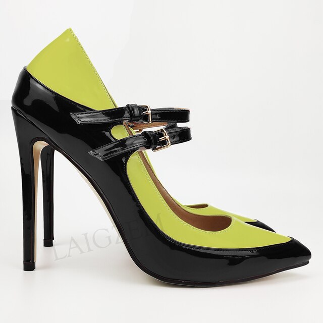 Pinpaixiong Color Contrast Women Heels Buckle Straps Desgin 12CM High Heels Shoes Women Scarpe Donna Tacones Size 34 43 44 47