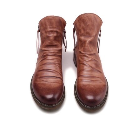 xiangtuibao Men Leather Boots High Quality Comfy Anti-Slip Casual Men Boots Double Side Zipper Non-slip Sole Men Martin Boots Work Men Boots