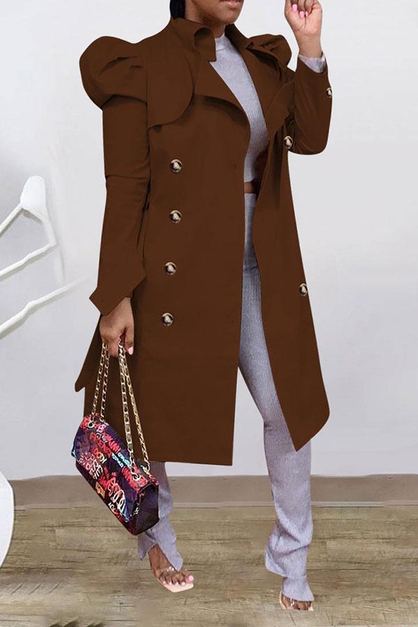 xiangtuibao Solid Color Classic Double Breasted Belt Trench Coat