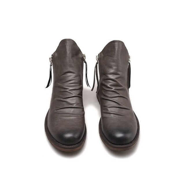 xiangtuibao Men Leather Boots High Quality Comfy Anti-Slip Casual Men Boots Double Side Zipper Non-slip Sole Men Martin Boots Work Men Boots