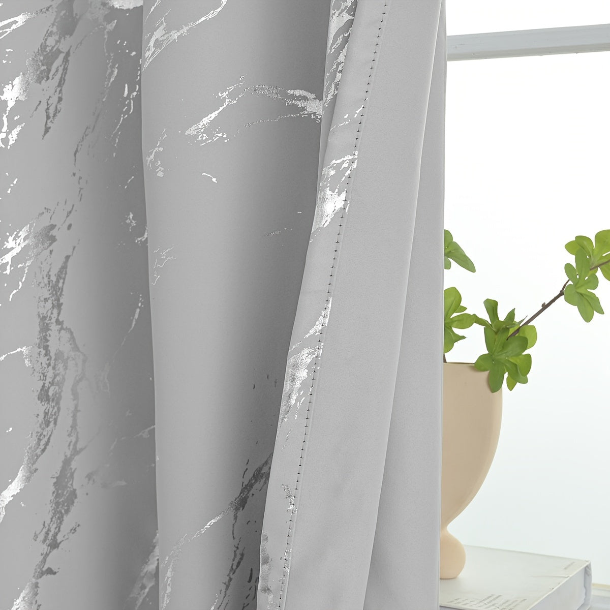 1pc Modern Grey Golden Silvery Marble Pattern Curtain for Bedroom, Office, Kitchen, Living Room, and Study - Classic European Design for Home Decoration