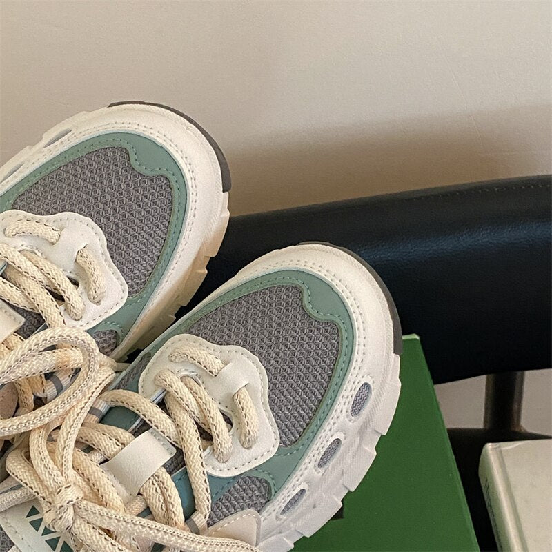 xiangtuibao Women Sneakers Running Shoes Spring Autumn INS Breathable Mesh Trainers Shoes Casual Female Lace Up Thick Sole Sneakers Ladies