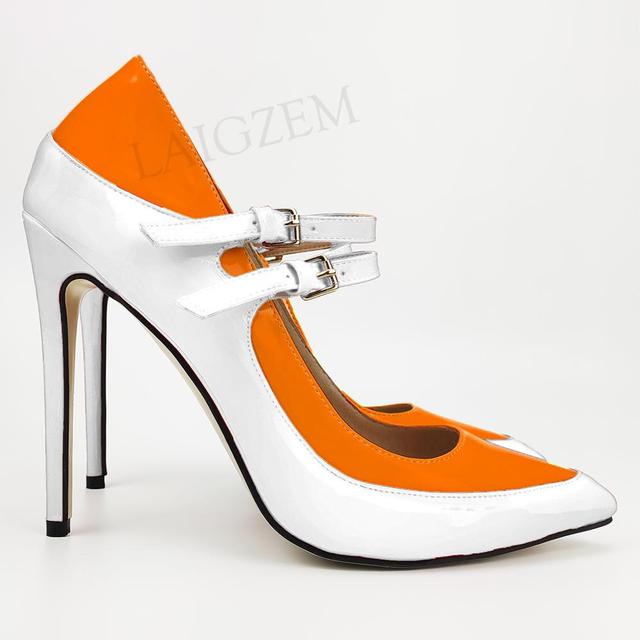 Pinpaixiong Color Contrast Women Heels Buckle Straps Desgin 12CM High Heels Shoes Women Scarpe Donna Tacones Size 34 43 44 47