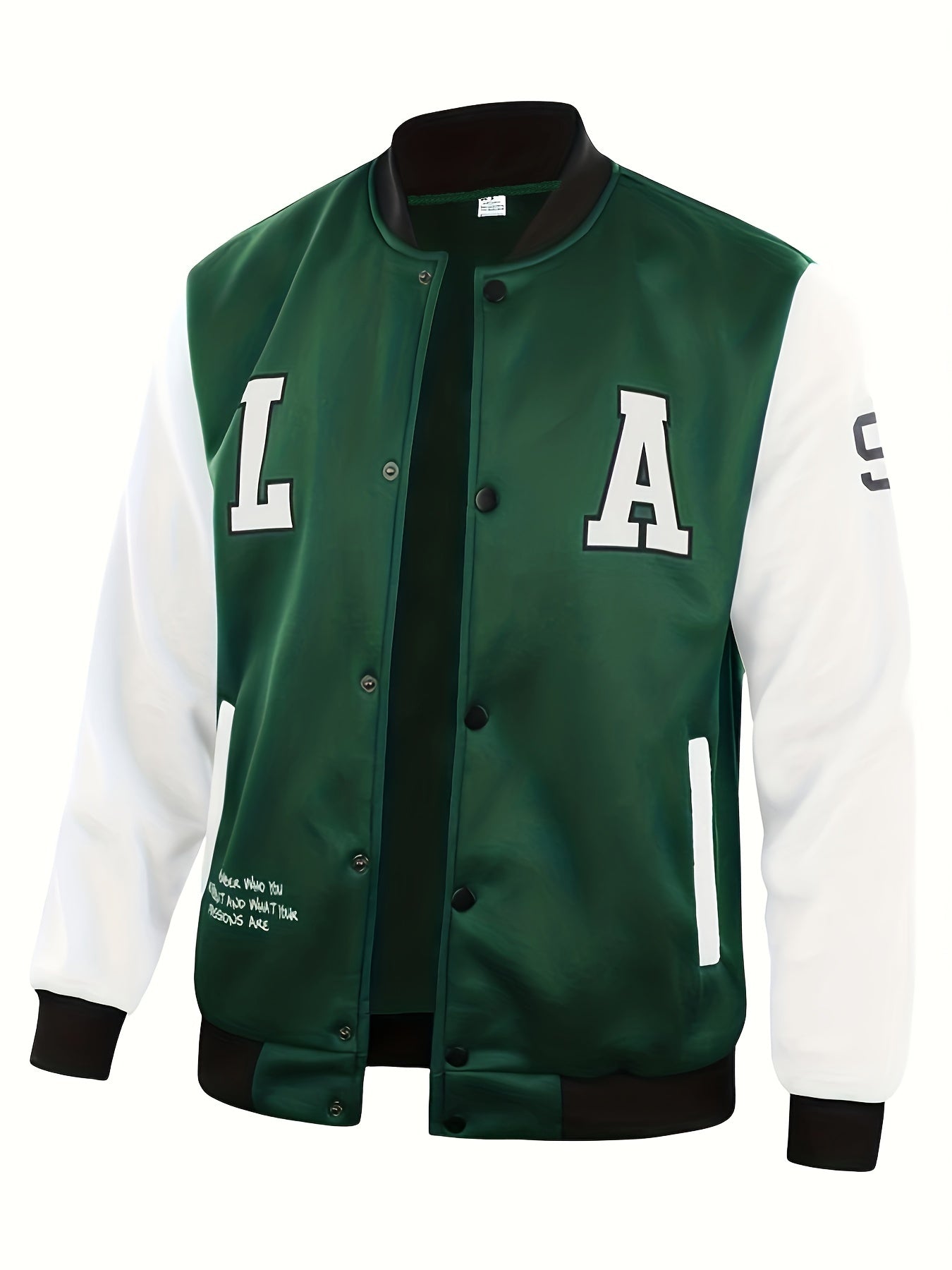 Mens Classic LA Print Varsity Jacket - Stylish Color Block Design - Durable Button Up for Spring/Fall - Trendy College Baseball Style