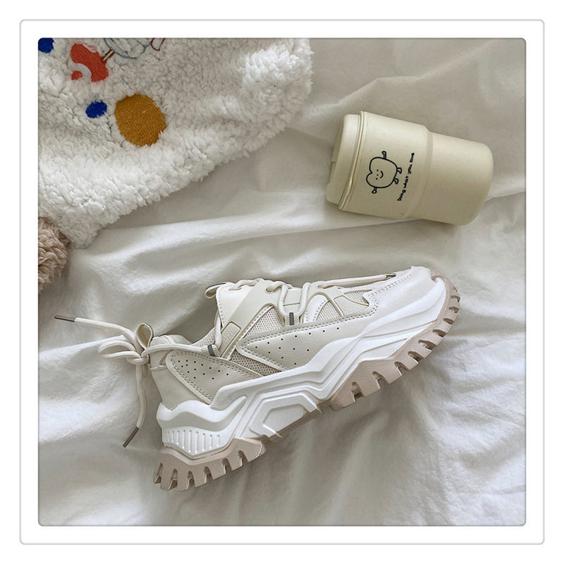 Women Sneakers Fashion Mesh Chunky Girls Casual Spring Reflective Comfortable Thick Sole White Dad Flats Platform Shoes