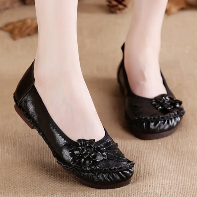 Women Genuine Leather Shoes Female Brand High Quality Comfort Flats Mom Casual Summer Shoes Fashion Oxford Flats