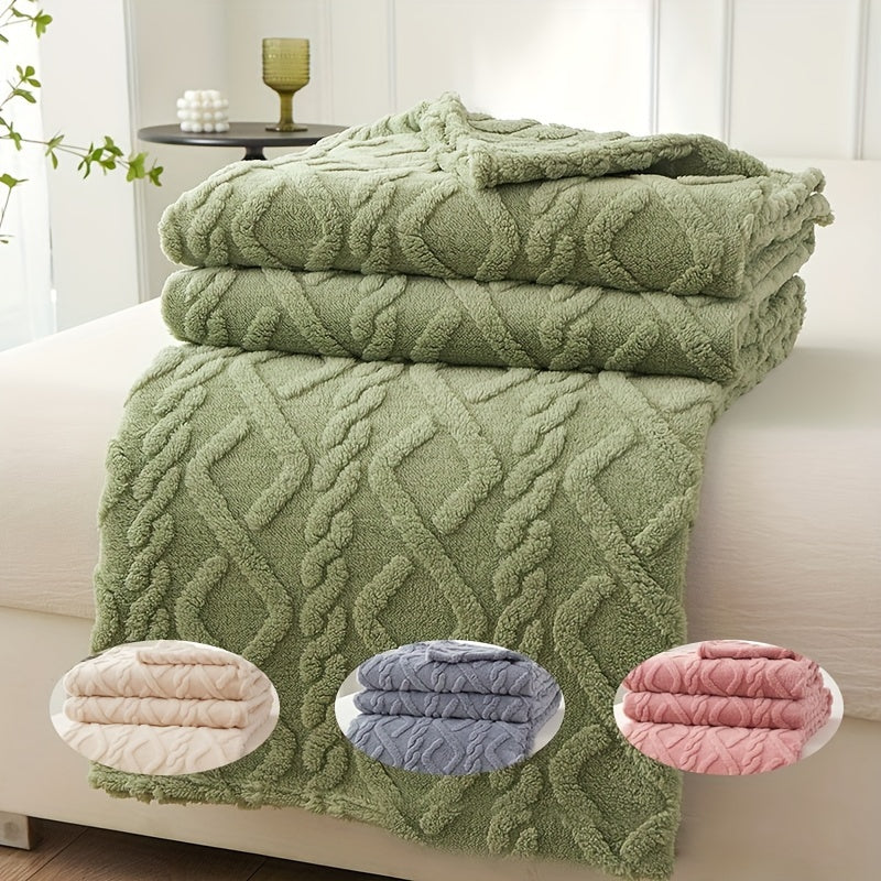 1pc Lamb Fleece Blanket Comfortable Soft 3D Fashionable Design Plush Thick Warm Blanket, Soft Warm Plush Air Conditioning Blanket Flannel Throw Blanket, Multifunctional Blanket For Bed Couch Travel