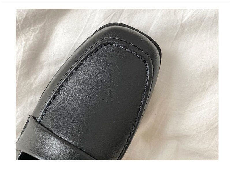 xiangtuibao Vintage Buckle Strap Square Toe Mules Brown Shoes Women Fashion Designer Elegant Black Loafers Casual Wild Spring Platform Flats