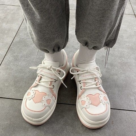 Kawaii Shoes Women Sneakers White Round Head Platform Causal Sports Student Cute Pink Girl Lolita Fashion Flats Spring