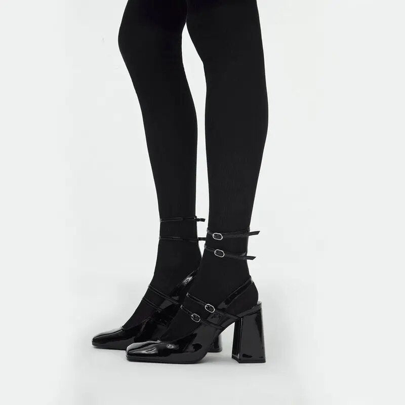 xiangtuibao New Summer Mary Jane Temperament Buckle High Heel Women Sandals Fashion Square Head Chunky Heel Pumps
