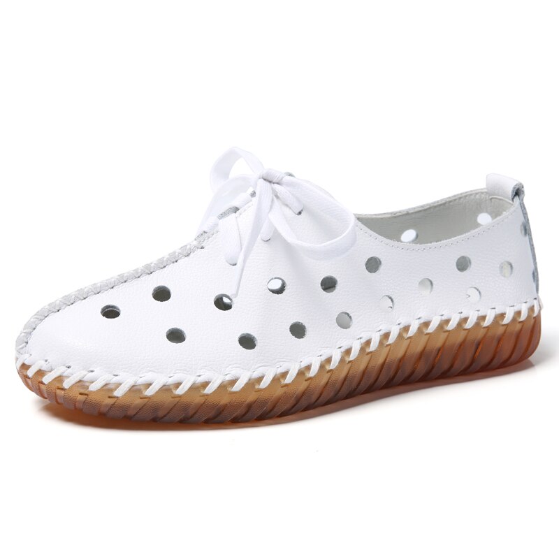 xiangtuibao Soft Sole Hollow Single Shoes Women Vintage Genuine Leather Flat Casual Shoes Woman Outdoor Lace Up Non Slip Loafers creepers