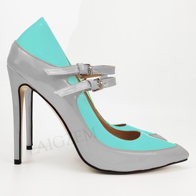 Pinpaixiong Color Contrast Women Heels Buckle Straps Desgin 12CM High Heels Shoes Women Scarpe Donna Tacones Size 34 43 44 47