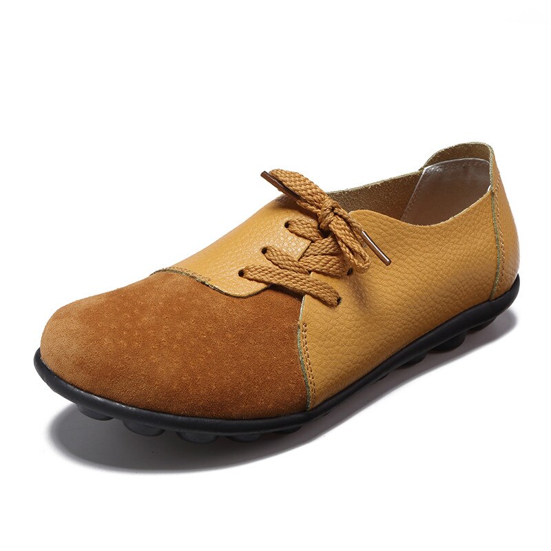 xiangtuibao Spring Genuine Leather Sewing Women's Shoes Soft Bottom Solid Women Flat Shoes Woman Lace-up Casual Sports Footwear
