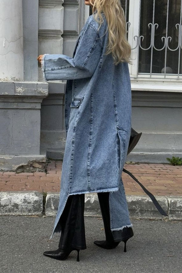 xiangtuibao Washed Denim Modern Irregular Trench Coat