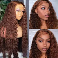 13x4 Red Color 180% Curly Human Hair Wigs for Women 99J Burgundy Transparent Deep Wave Lace Frontal Wig Synthetic