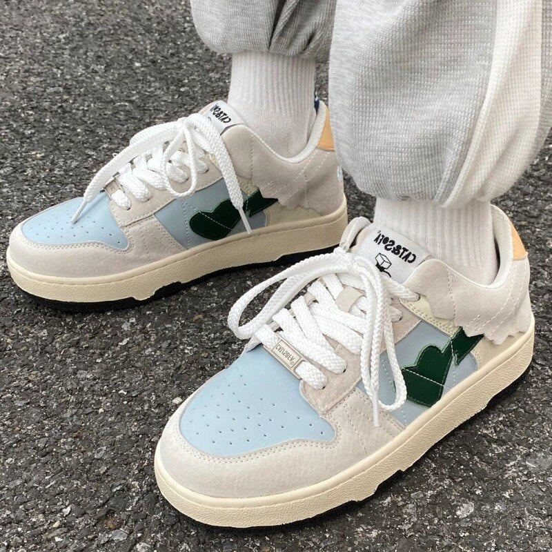 HOUZHOU Sneakers Women's Love Spring Korean Platform Casual White Sports Flat Shoes Harajuku Tennis Vulcanize Rubber Basket