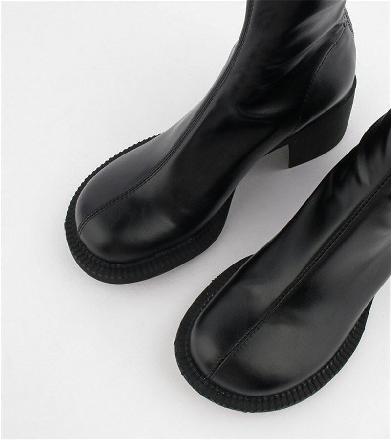 xiangtuibao Sexy Black Women Ankle Boots Chunky High Heel Elastic Sock Boot Ladies Shoes Round Toe Slim Fit Short Booties Autumn Botas Mujer