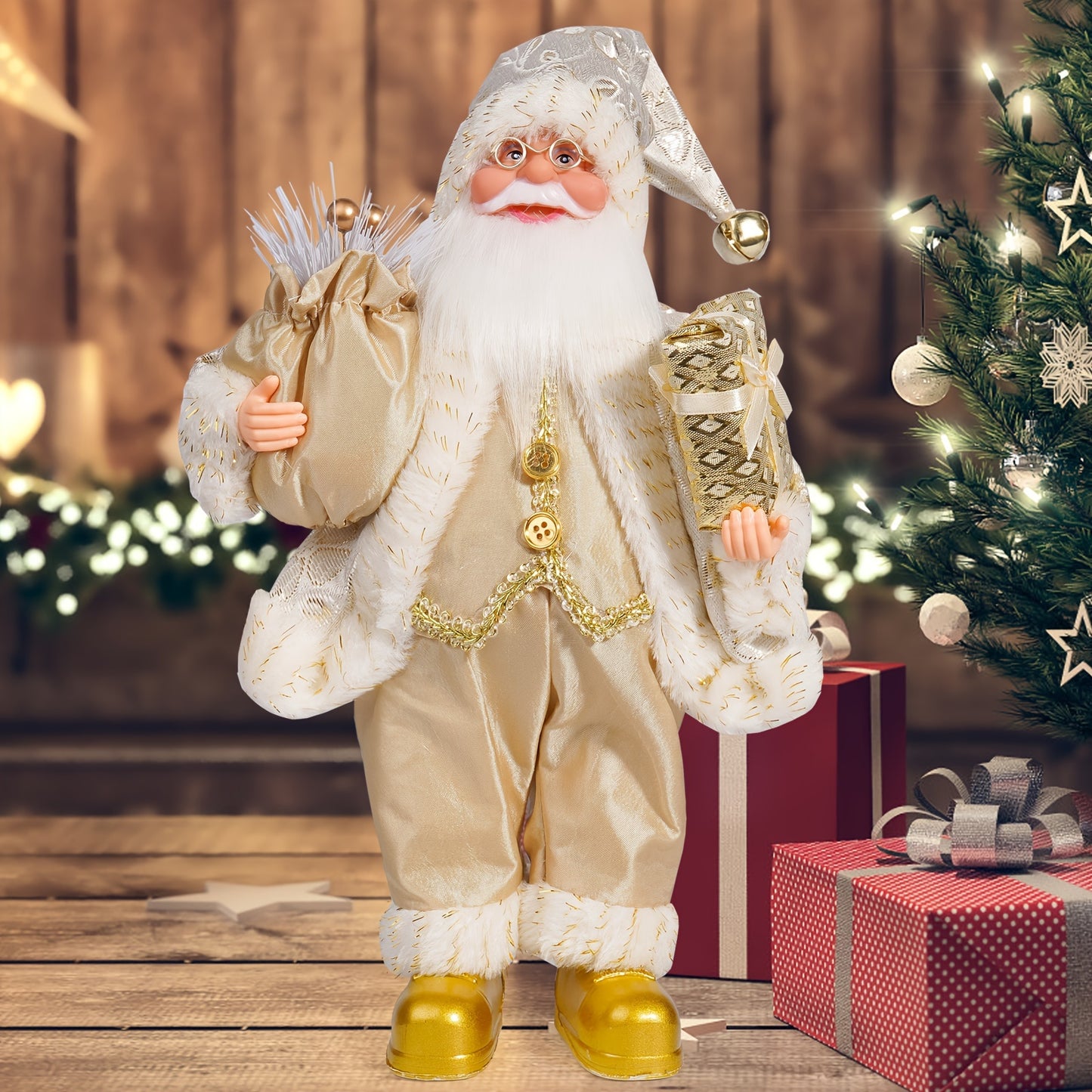 12-Inch Adorable Santa Claus Figurine - Vibrant Polyester Christmas Decoration for Holiday Parties, Events, and Home Display with Festive Red Hat and Beard