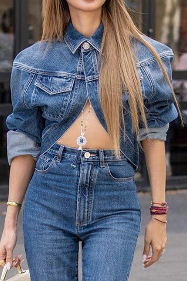 xiangtuibao Solid Color Smart Denim Coat