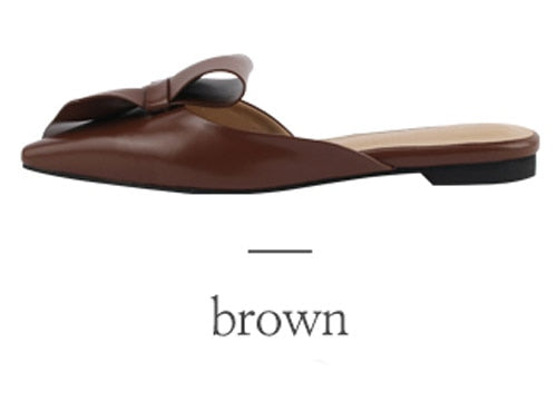 Pointed flat bow slippers women summer wear Baotou half slippers new fashion lazy sandals women's shoes