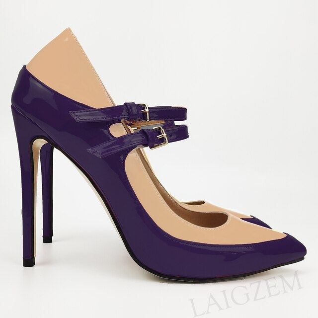 Pinpaixiong Color Contrast Women Heels Buckle Straps Desgin 12CM High Heels Shoes Women Scarpe Donna Tacones Size 34 43 44 47