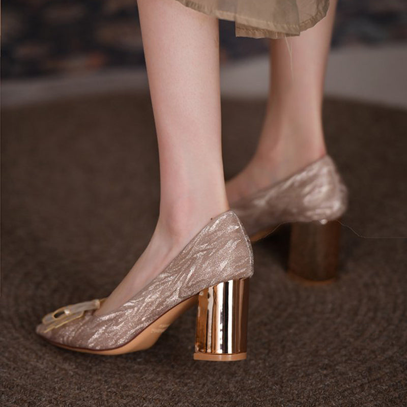 Rimocy Silk Bowknot Square Heels Pumps Women New Crystal Slip-on High Heels Shoes Ladies Sexy Point Toe Shining Party Shoes