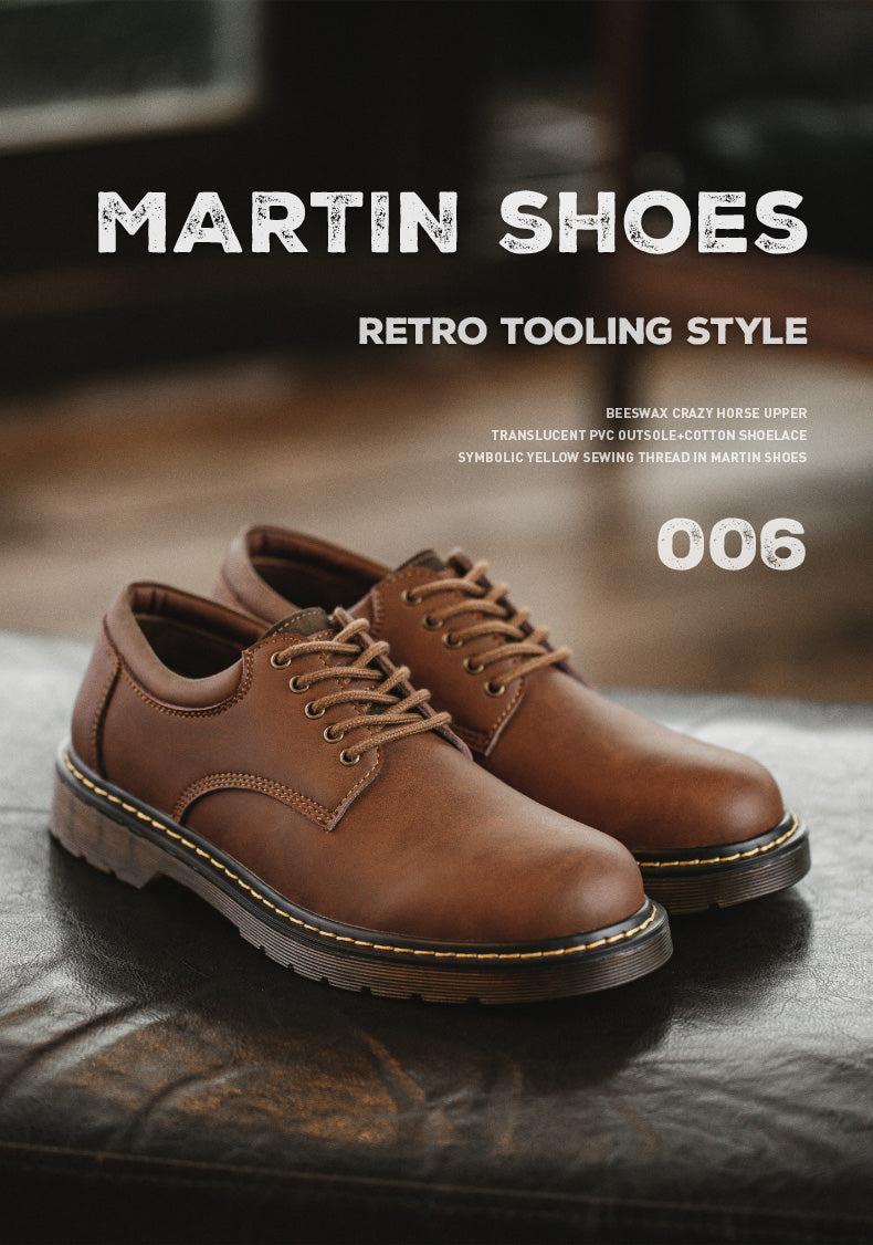 Maden Shoes Spring Autum New Leisure Leather Shoes Men's Trend Big Head Tide Shoes Men British Wind Low Help Shoes