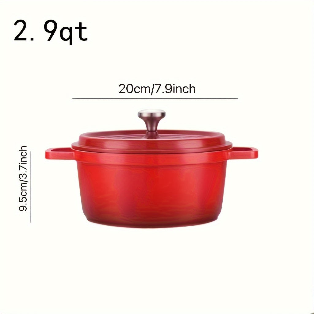 1pc, Premium Enameled Dutch Oven Pot - Heavy-Duty, Non-Stick, Multifunctional Cookware for Home Kitchen - 9.4'' Large Capacity, Durable Cast Aluminum Construction, Easy Cleaning, Versatile Cooking, Kitchen Essentials