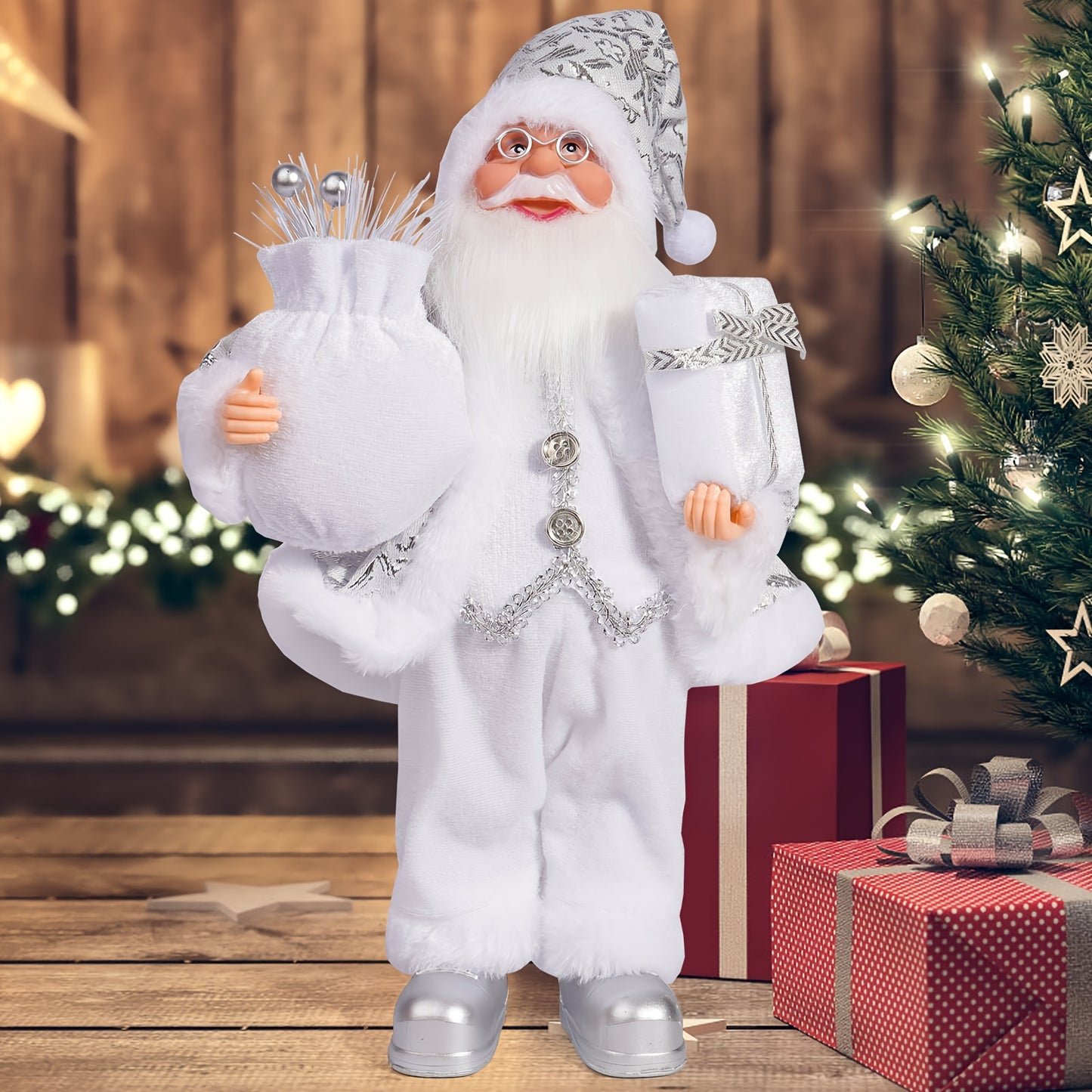 12-Inch Adorable Santa Claus Figurine - Vibrant Polyester Christmas Decoration for Holiday Parties, Events, and Home Display with Festive Red Hat and Beard