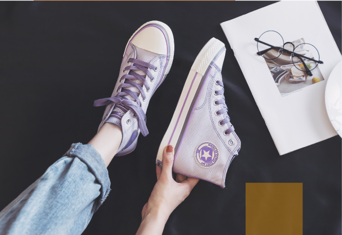 xiangtuibao Spring New Women Canvas Shoes Fashion Drawings Girl Purple Vulcanized Sneakers Butterfly Embroidery Casual High Low Flat Shoes