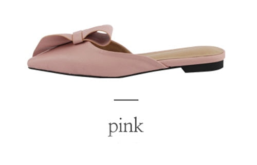 Pointed flat bow slippers women summer wear Baotou half slippers new fashion lazy sandals women's shoes