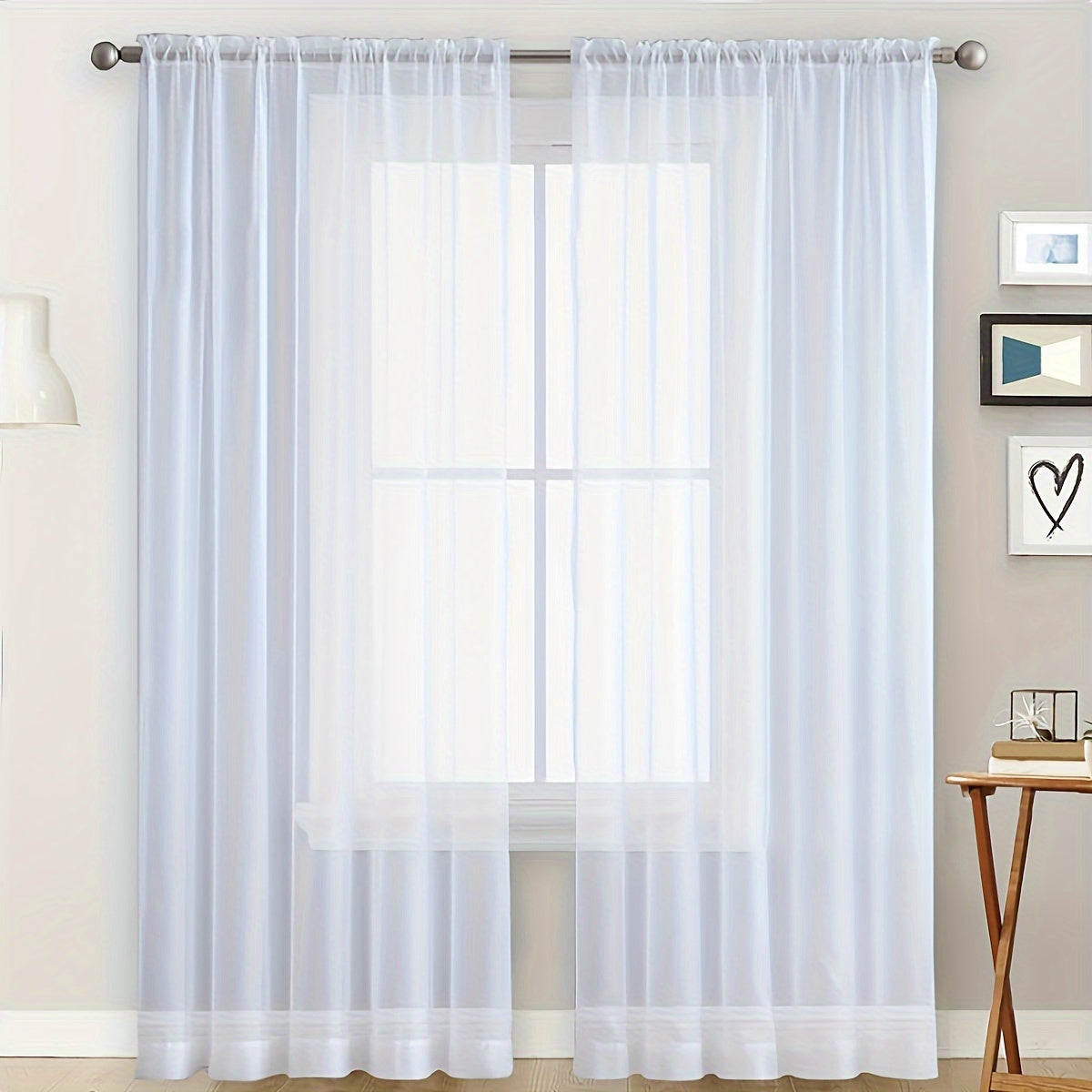 2pcs Yarn Curtain Rod Pocket Sheer Curtains For Bedroom Living Room Decoration Solid Color Curtain Home Decor