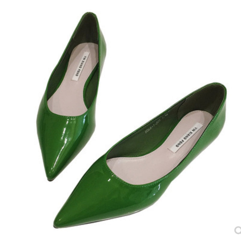 Ladies 2-48 Patent Leather Slip-ons Green Beige Pointy Toe Light Shoes For Women Promotion Simple Flats Spring Outdoor Cute