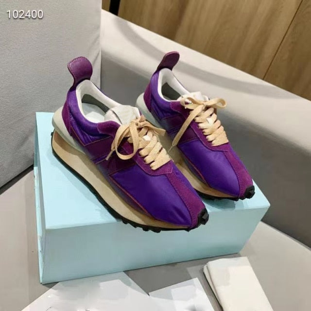 Spring Thick Sole Casual Daddy Shoes Women Flat Mixed Color Lace Up Patchwork Sneakers Outdoor Walk Tennis Shoes Unisex