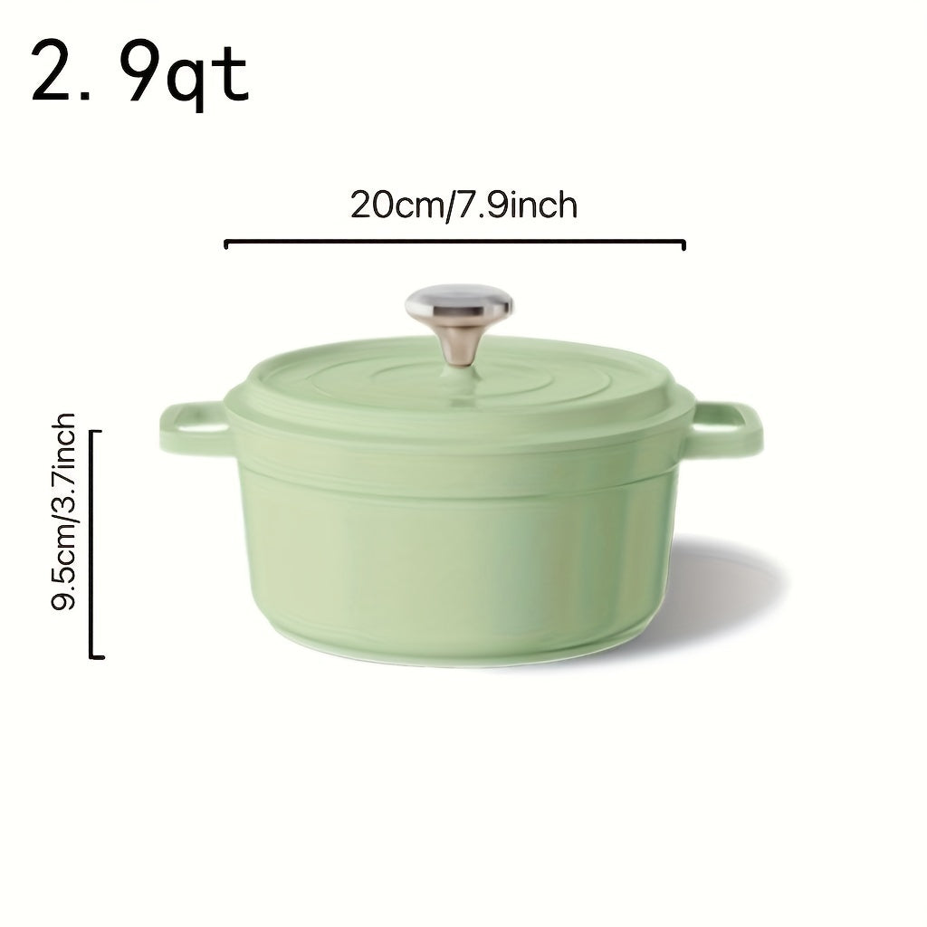 1pc, Premium Enameled Dutch Oven Pot - Heavy-Duty, Non-Stick, Multifunctional Cookware for Home Kitchen - 9.4'' Large Capacity, Durable Cast Aluminum Construction, Easy Cleaning, Versatile Cooking, Kitchen Essentials