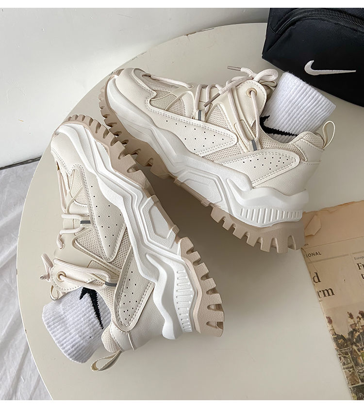 Women Sneakers Fashion Mesh Chunky Girls Casual Spring Reflective Comfortable Thick Sole White Dad Flats Platform Shoes