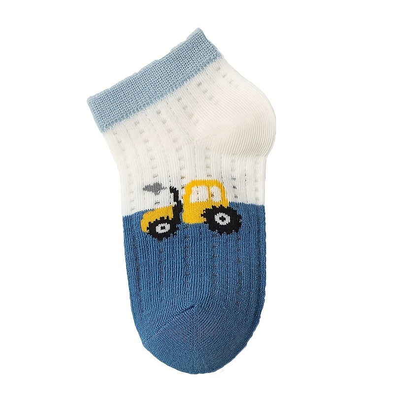 10 Pairs Of Boy's Dinosaur Park School Bus Pattern Crew Socks, Soft Breathable Comfy Socks For Daily Wearing