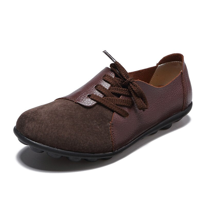 xiangtuibao Spring Genuine Leather Sewing Women's Shoes Soft Bottom Solid Women Flat Shoes Woman Lace-up Casual Sports Footwear